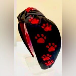 Black Headband with Red Paw Prints
